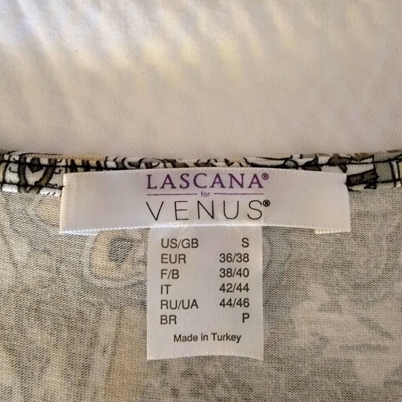 Lascana for Venus V-NECK  paisley brown, cream & black tunic belted top  sz S - Picture 10 of 13